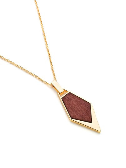 Wood Detail Geometric Pendant Chain Necklace