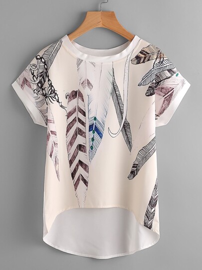 Bluse mit Blumenmuster, Fledermausärmeln und abfallendem Saum