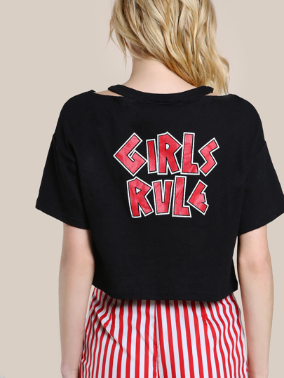 Girls Rule Cutout Neck Crop Tee