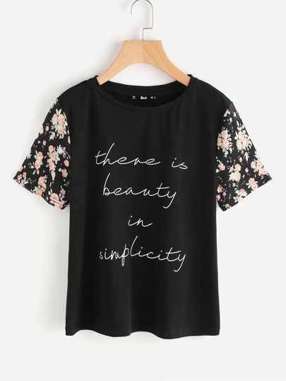Flower Print Sleeve Tee