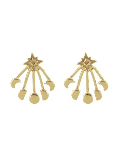 Moon and Round Gold Color Ear Jacket