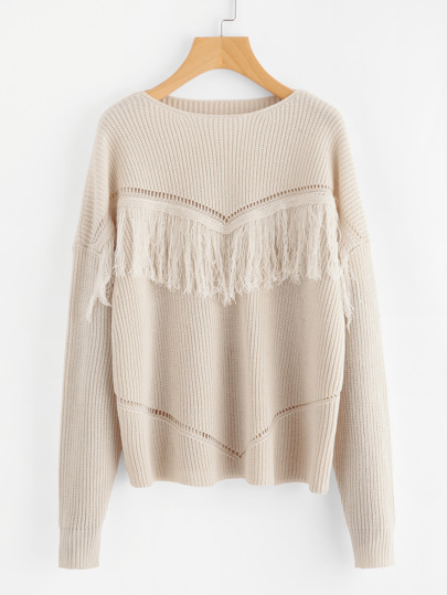 Pull-over découpé à maille avec des franges