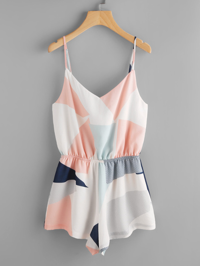 Color Block Elasticized Waist Cami Romper
