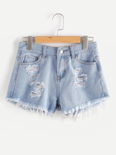Faded Wash Distressed Denim Shorts