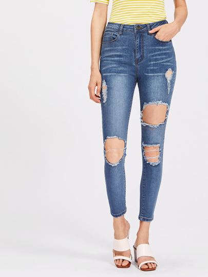 Bleach Wash Cutout Jeans