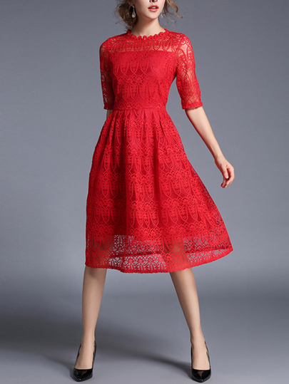 Lace Crochet Eblow Sleeve Dress