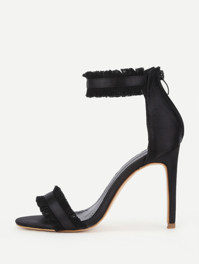 Raw Trim Detail Satin Stiletto Heeled Sandals