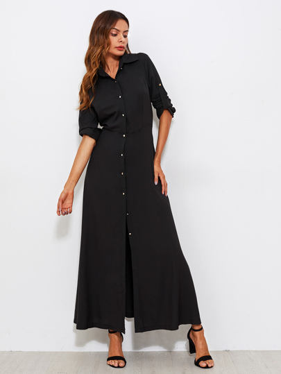 Bluse Kleid in voller Länger mit gerollten Ärmeln