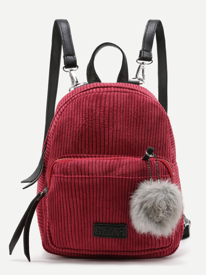 Pom Pom Decorated Corduroy Backpack