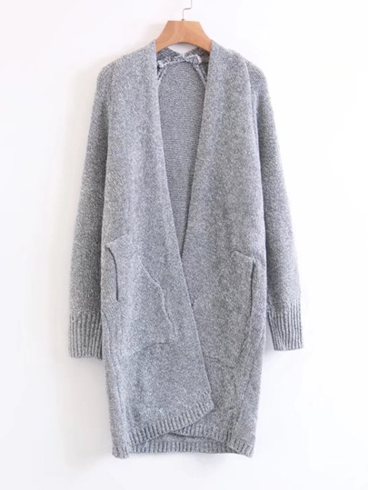Ribbed Detail Open Front Long Cardigan