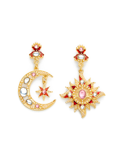 Rhinestone Moon & Sun Design Earrings