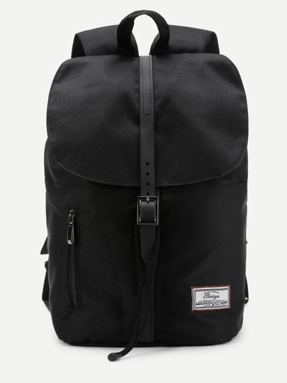 Zipper & Buckle Front Canvas Backpack