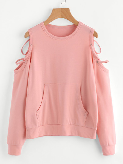 Schulterfreier Pullover mit Tasche vorn und Träger