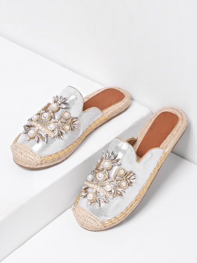 Faux Pearl Decorated Cap Toe PU Flats