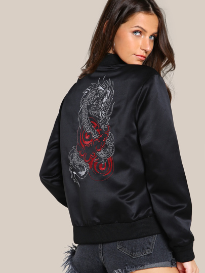 Bomber Jacke mit Drachen Stickereien hinten