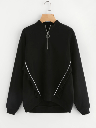 Zip Front Tipping And Frill Detail Sweatshirt