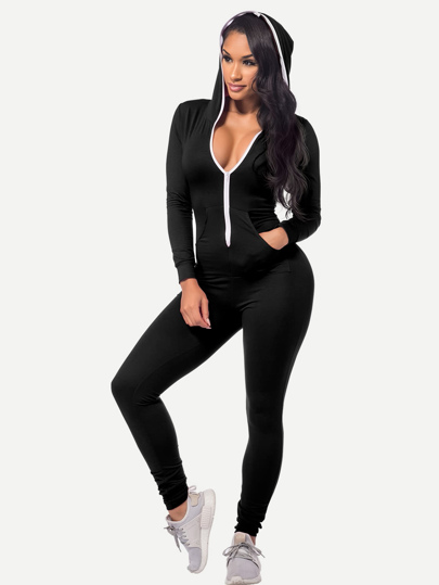 Zipper Up Hooded Catsuit