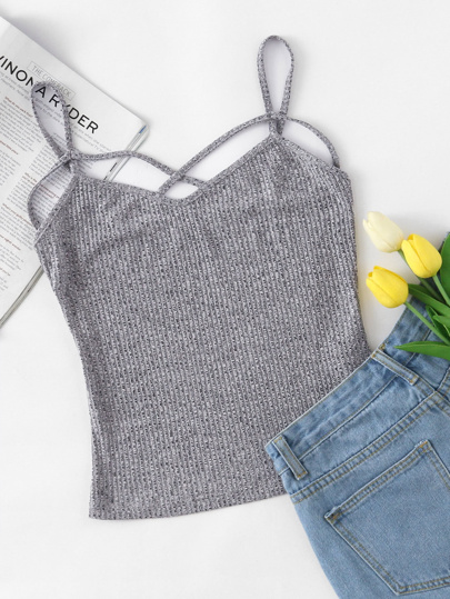 Crisscross Front Ribbed Knit Cami Top
