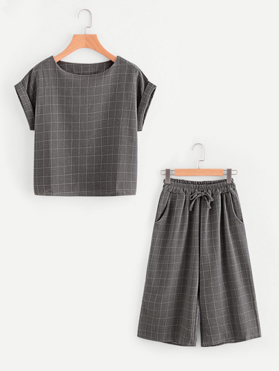 Top imprimé vichy avec Pantalons avec cordon de taille