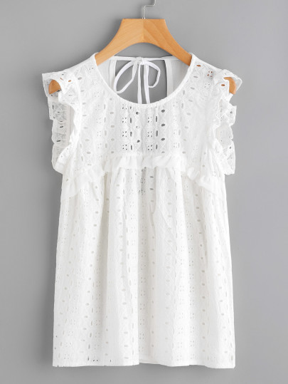 Rückenfreie Bluse mit Stickereien