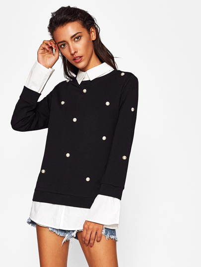 Pearl Beading 2 In 1 Sweatshirt