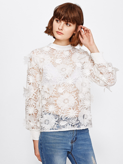 Top avec applique de fleur brodé