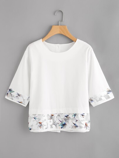 Mesh Paneled Button Back Blouse