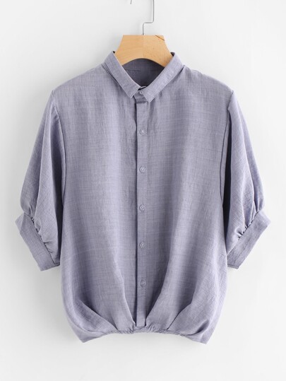 Lantern Sleeve Pleated Detail Shirt