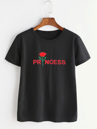 Tee imprimé alphabet et rose