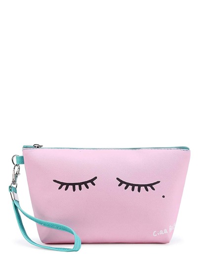 Eyelash Print Makeup Bag With Wristlet