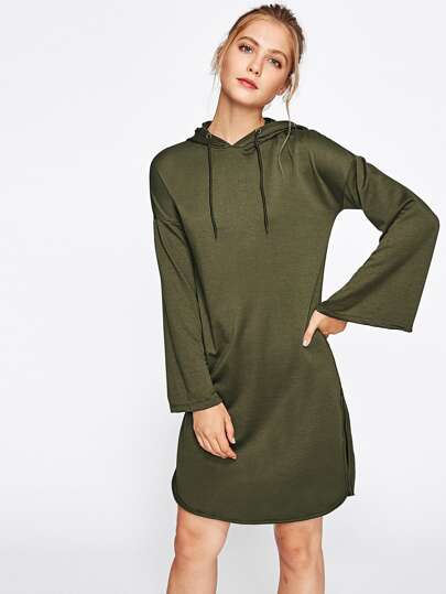 Drop Shoulder Slit Side Hoodie Dress