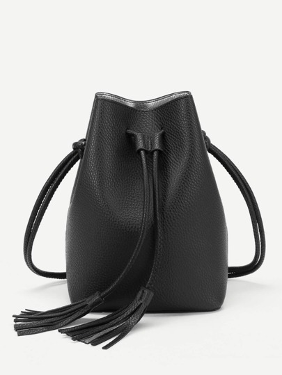 Double Tassel Drawstring PU Crossbody Bag