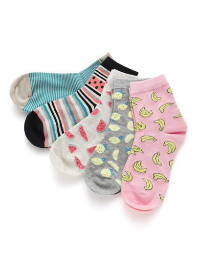 Knöchelsocken mit Obstmuster 5 Paare