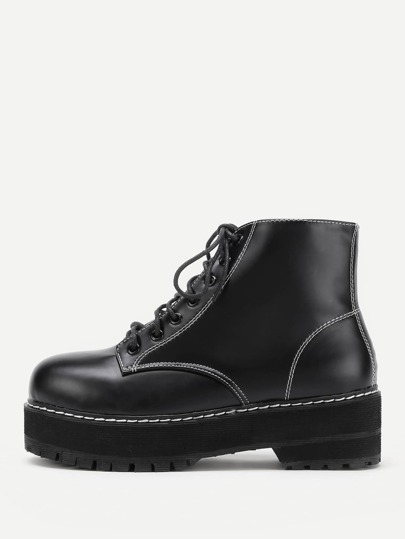 Botines de pu con cordones con detalle de costuras