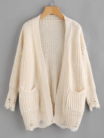 Distressed Detail Drop Shoulder Sweater Coat