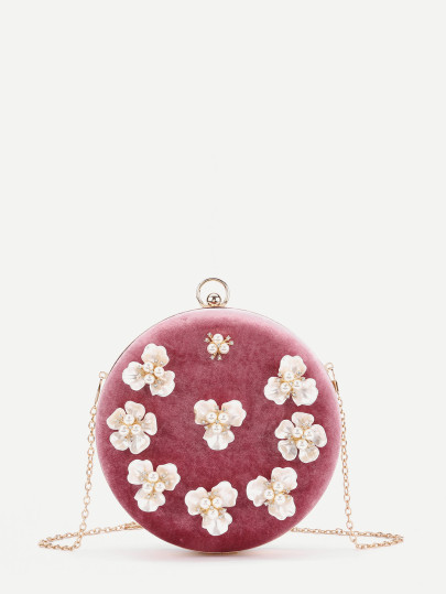 Bolso de terciopelo con adorno de flor de perla de imitación