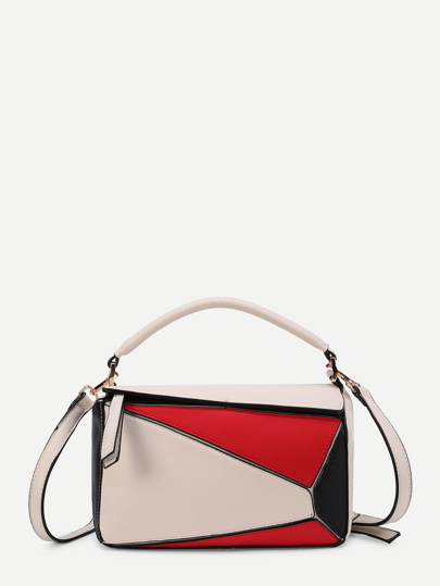 Color Block Asymmetrical Zipper Shoulder Bag
