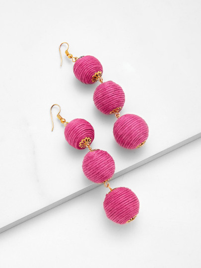 Pom Pom Design Drop Earrings
