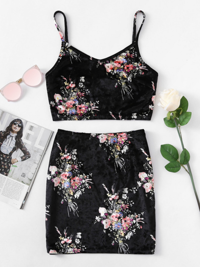 Conjunto floral de terciopelo con cremallera en la parte trasera