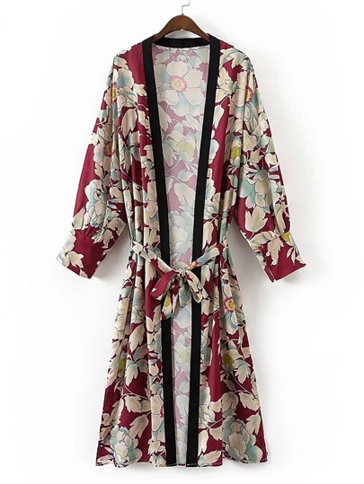 Kimono imprimé fleuri avec un lacet