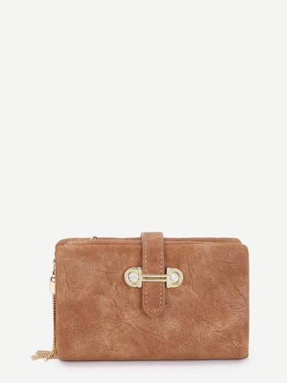 Chain Tassel Detail Foldover PU Wallet