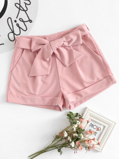Self Belted Cuffed Shorts