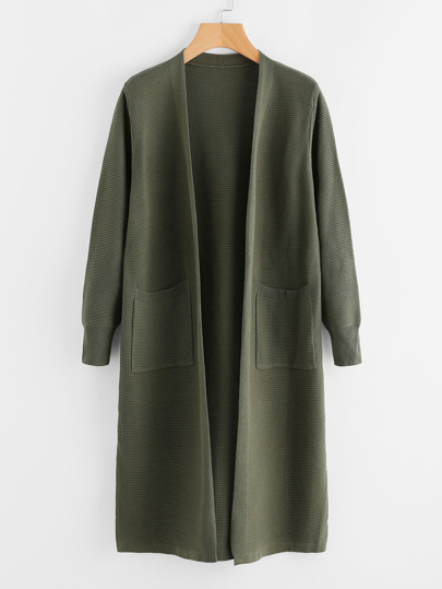 Slit Side Horizontal Rib Longline Sweater Coat