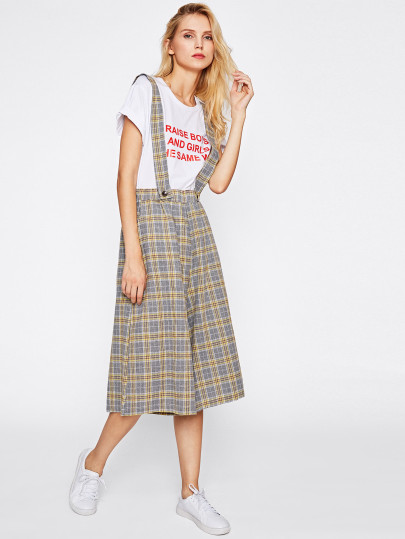Pantalones de cuadros con pernera ancha con tirantes