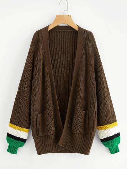 Pull à cardigan avec poche avant rayure