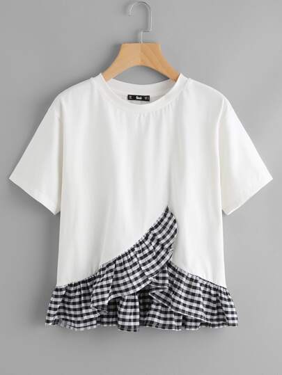 Gingham Frill Hem Overlap Top