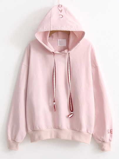 Kapuzenpullover mit Buchstabestickerei und Kordelzug
