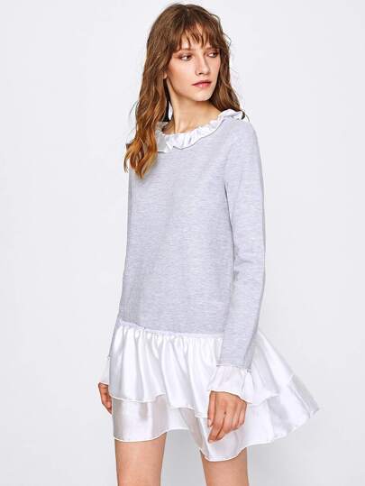 Layered Flounce Trim Heather Knit Dress