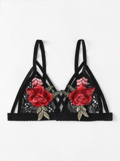 Embroidered Rose Applique Lace Bralette
