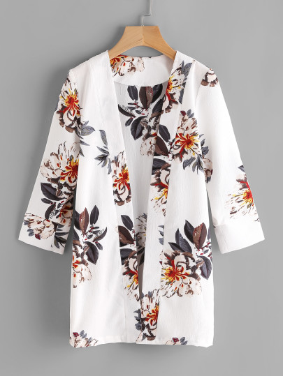 Manteau ouvert avant imprimé fleuri